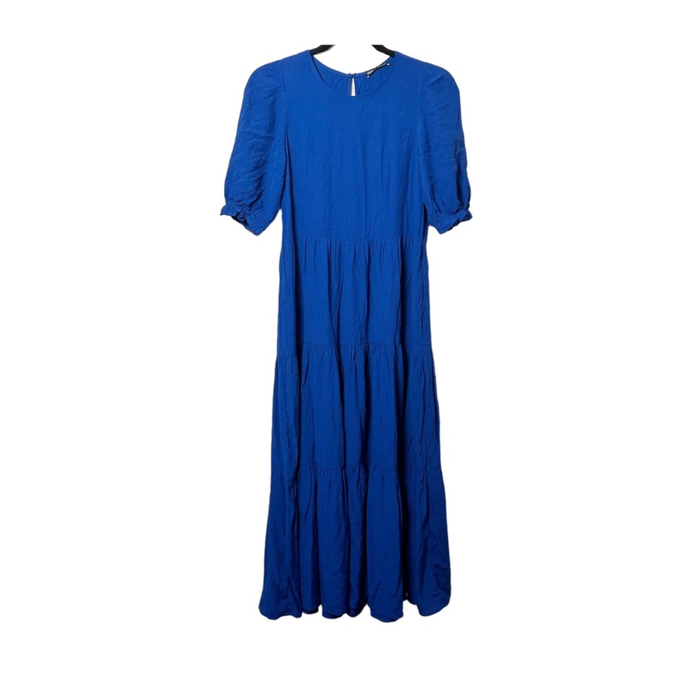 Zara Blue Tiered Dress Sz XS Pockets - Picture 11 of 11